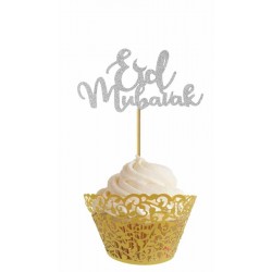 Piques-gateau Eid Mubarak - Silver (6 pcs)